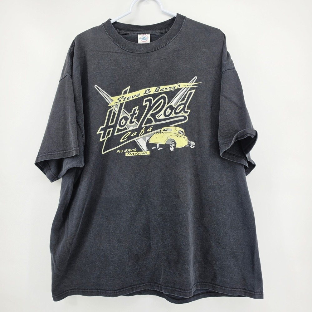 Y2K Steve & Barrys Hot Rod Cafe T Shirt 2XL Faded Black Delta Magnum Weight